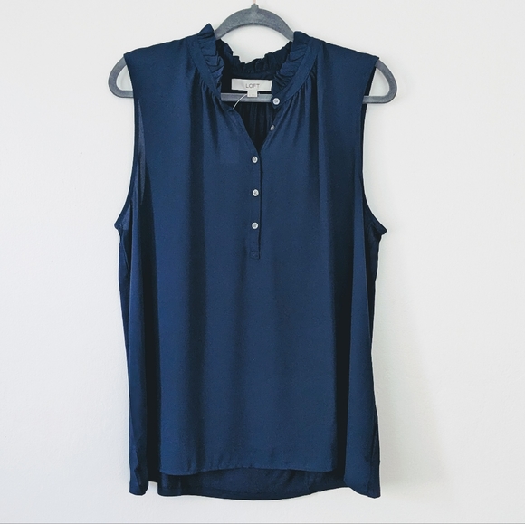 LOFT Ruffle Mixed Media Shell - Picture 2 of 5